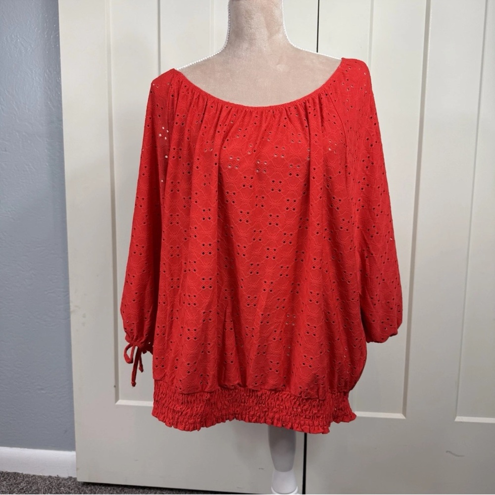 Perseption Red Eyelet Blouse Boho‎ Cottagecore